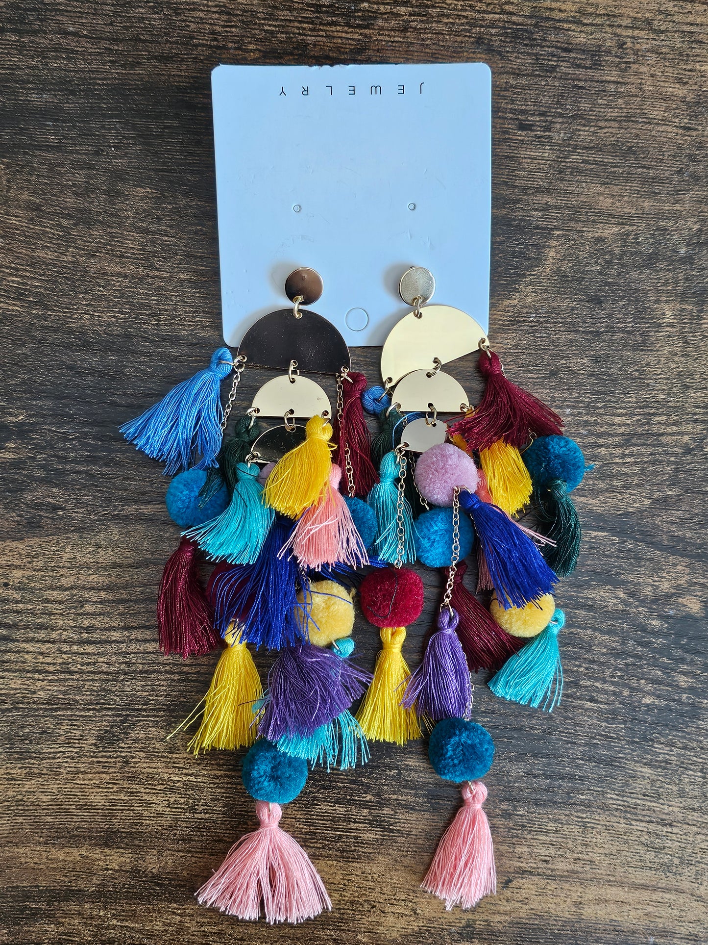 Multicolor Tassel Drop Earrings | Gold Statement 6” Boho Glam Earrings
