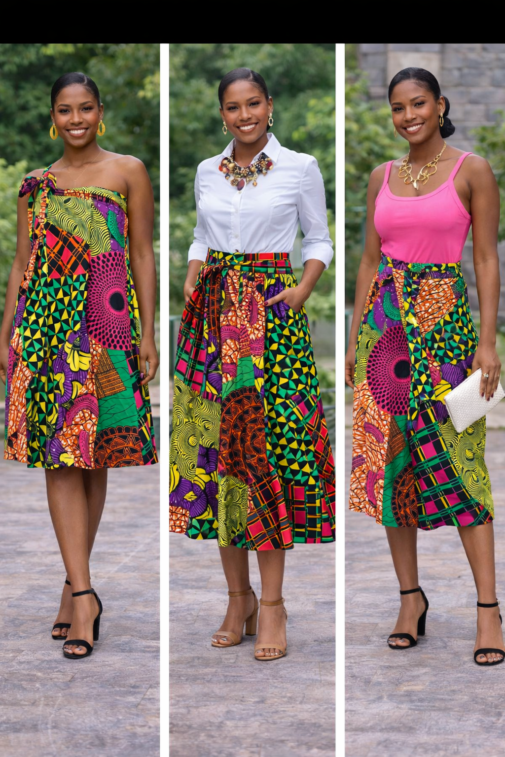 Authentic Ankara Multicolor Patchwork Wrap Skirt |African Wax Cotton | Size Small - XXLarge