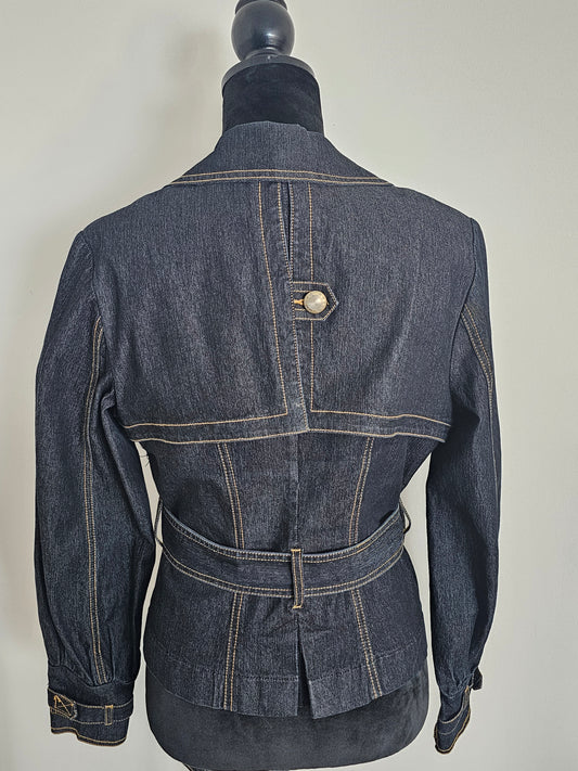 Bisou Bisou Denim Belted Tailored Utility Style Jacket | Size Medium