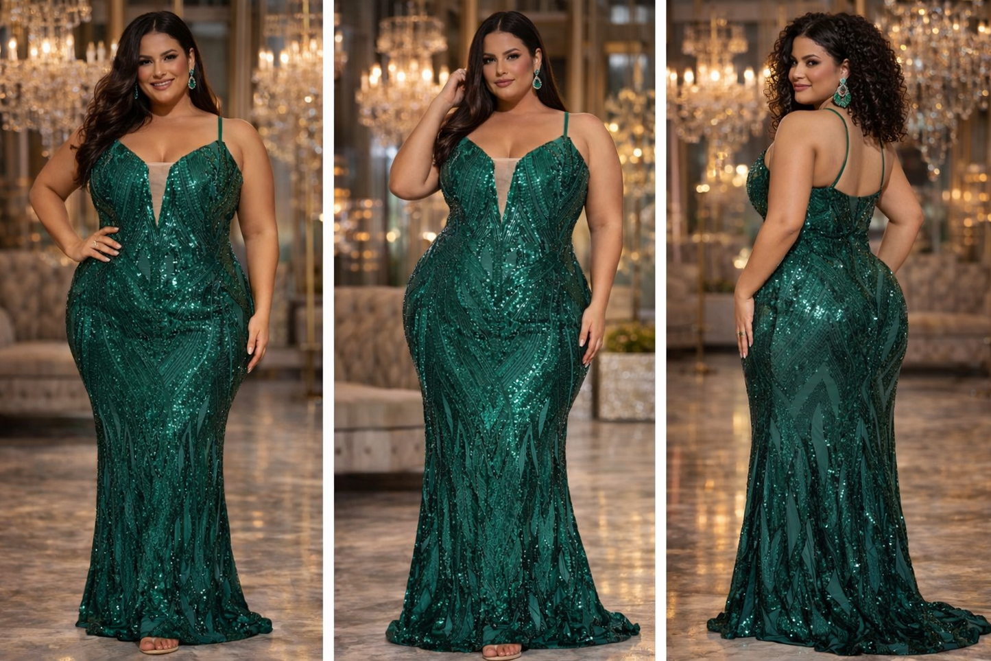 Fashion Nova Emerald Sequin Maxi Dress Size 3X