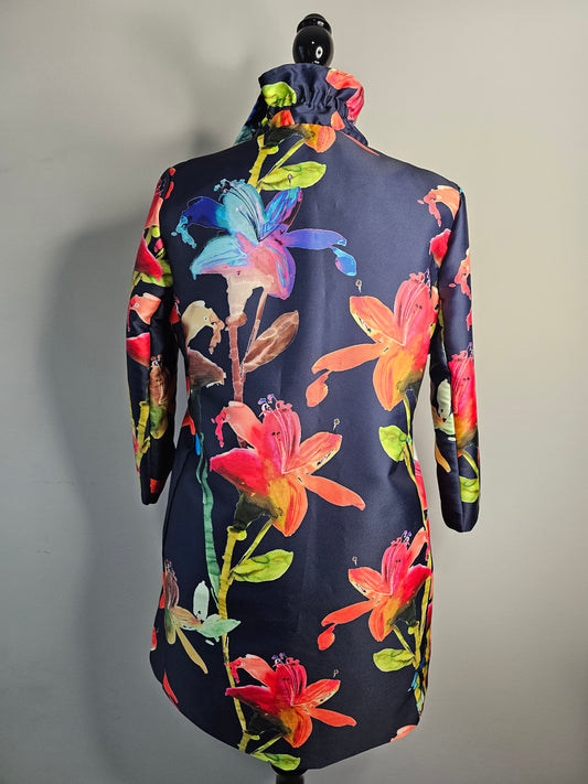 Boho Chic Floral Open Jacket |Navy Multicolor Statement |Size Medium