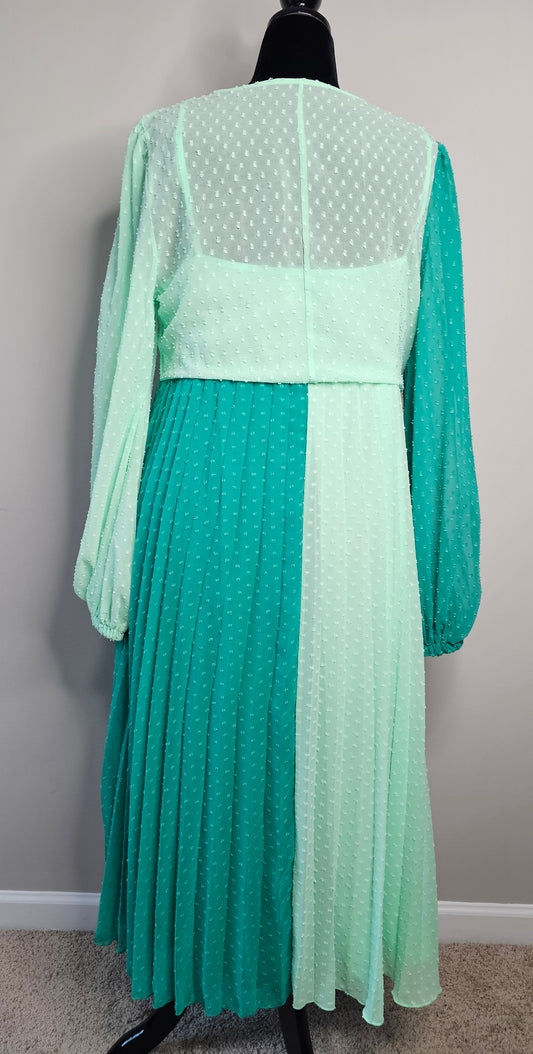 ASOS Design Two-Tone Pleated Midi Dress | Green Colorblock | Size 16 XLarge