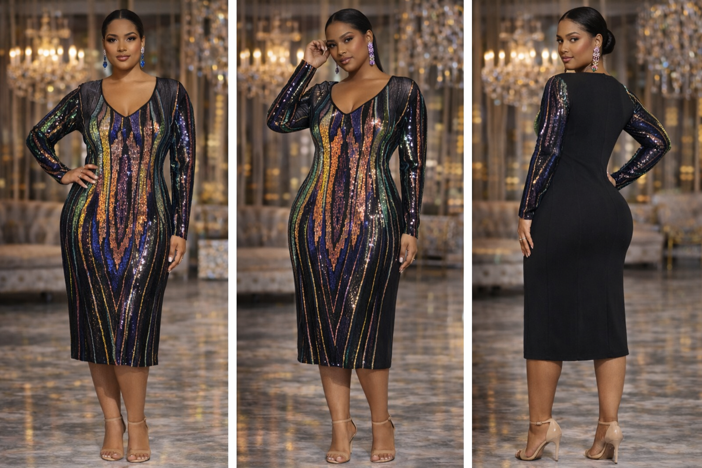 Ashley Stewart Sequin V-Neck Midi Dress |Size 14/16 XLarge