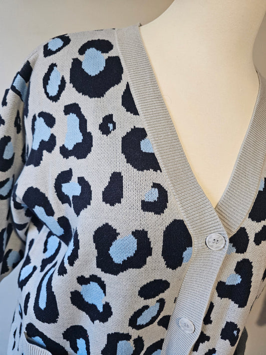 Lane Bryant Leopard Print Cardigan Blue Black Oversized Knit NWT Size 22/24 3X