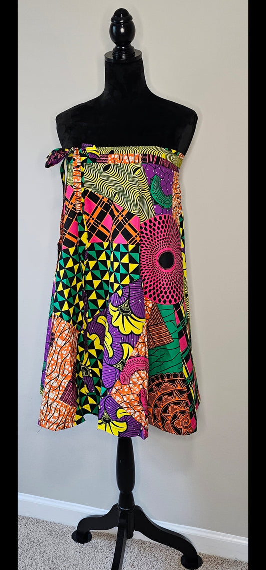 Authentic Ankara Multicolor Patchwork Wrap Skirt |African Wax Cotton | Size Small - XXLarge