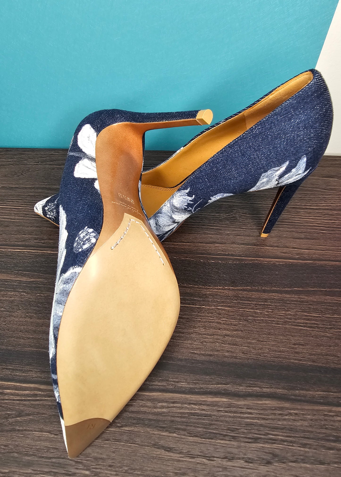 Ralph Lauren Purple Label Celia Floral Denim Pump | Size 8.5