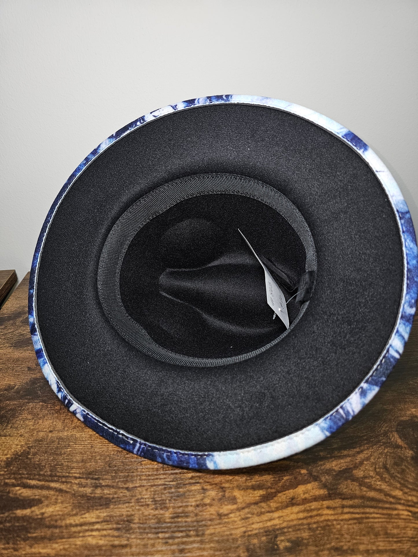 Blue Tie-Dye Wide Brim Fedora Hat with Adjustable Fit