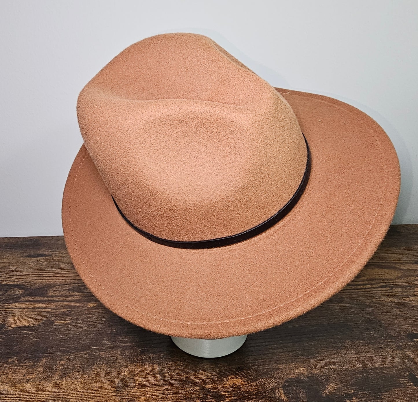 Classic Brown Fedora Hat | Felt Wide Brim | One Size