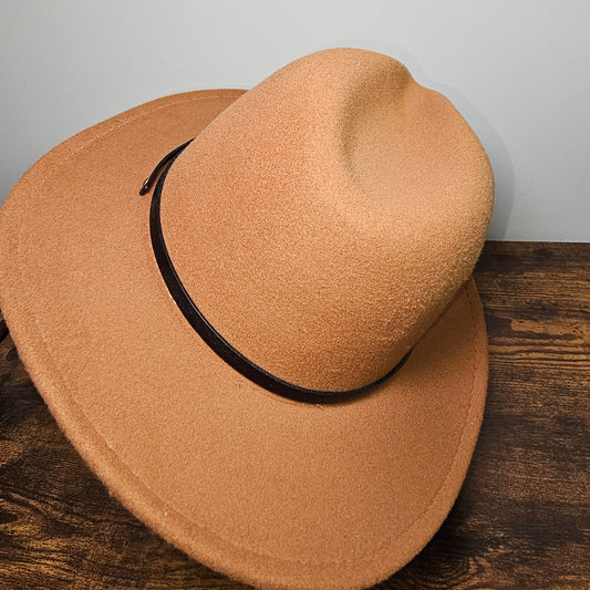 Classic Brown Fedora Hat | Felt Wide Brim | One Size