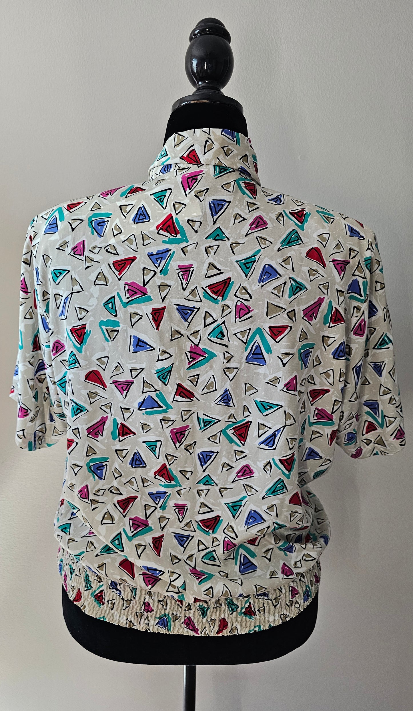 Alfred Dunner Vintage Geometric Print Tie-Neck Blouse | Short Sleeve Top | Size 16 XLarge
