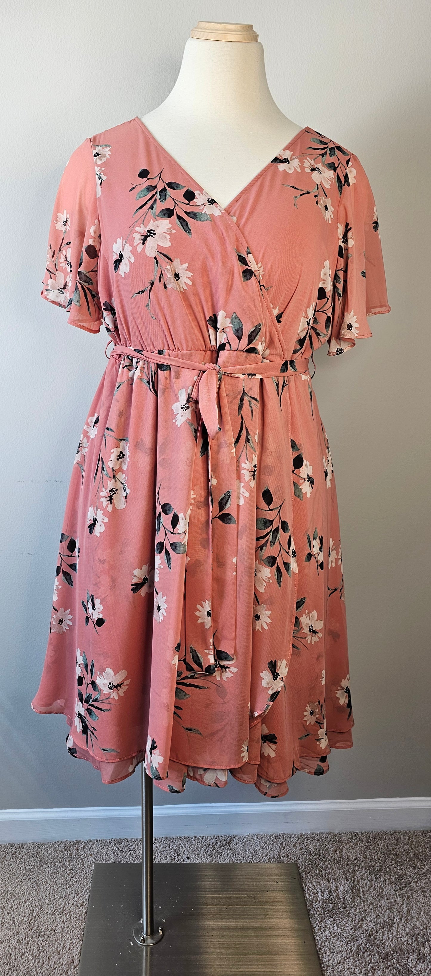 Torrid Floral Chiffon Wrap Blush Pink Midi Dress|Size (22/24) 3X
