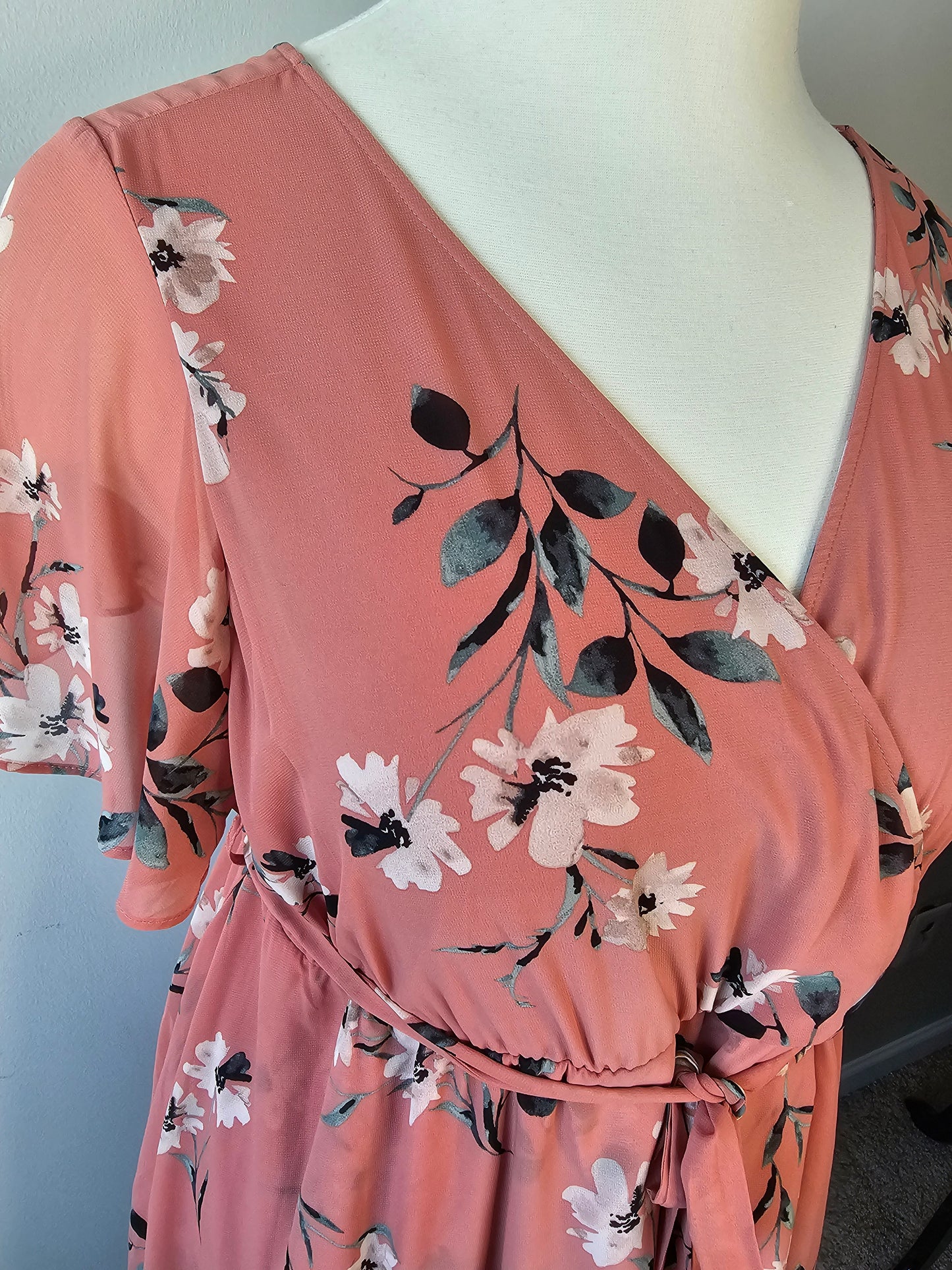 Torrid Floral Chiffon Wrap Blush Pink Midi Dress|Size (22/24) 3X