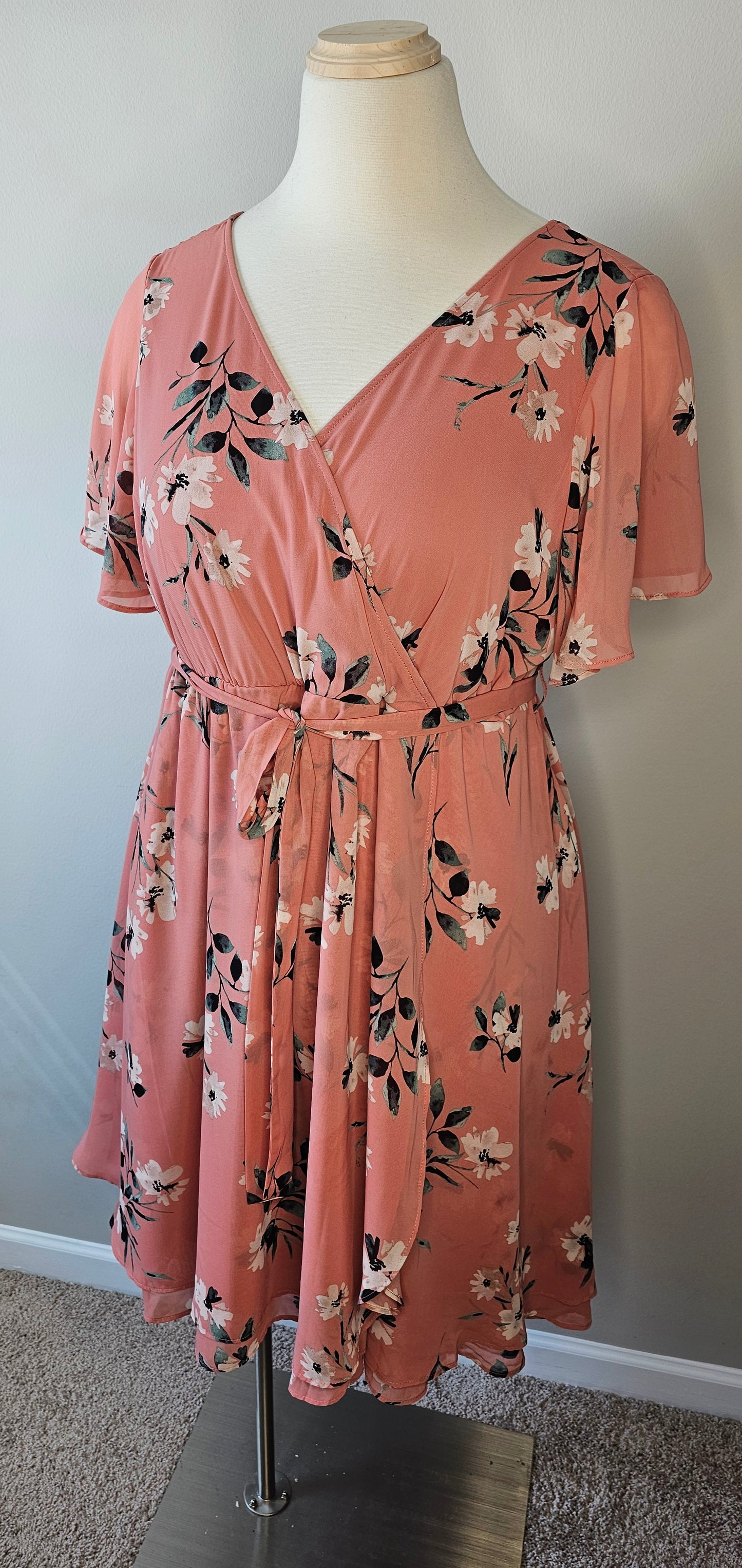 Torrid Floral Chiffon Wrap Blush Pink Midi Dress|Size (22/24) 3X