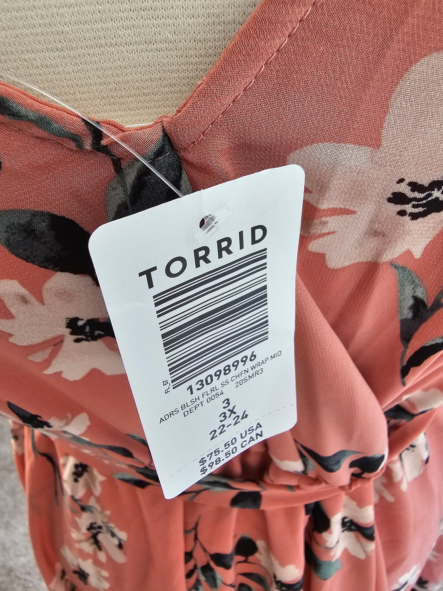 Torrid Floral Chiffon Wrap Blush Pink Midi Dress|Size (22/24) 3X