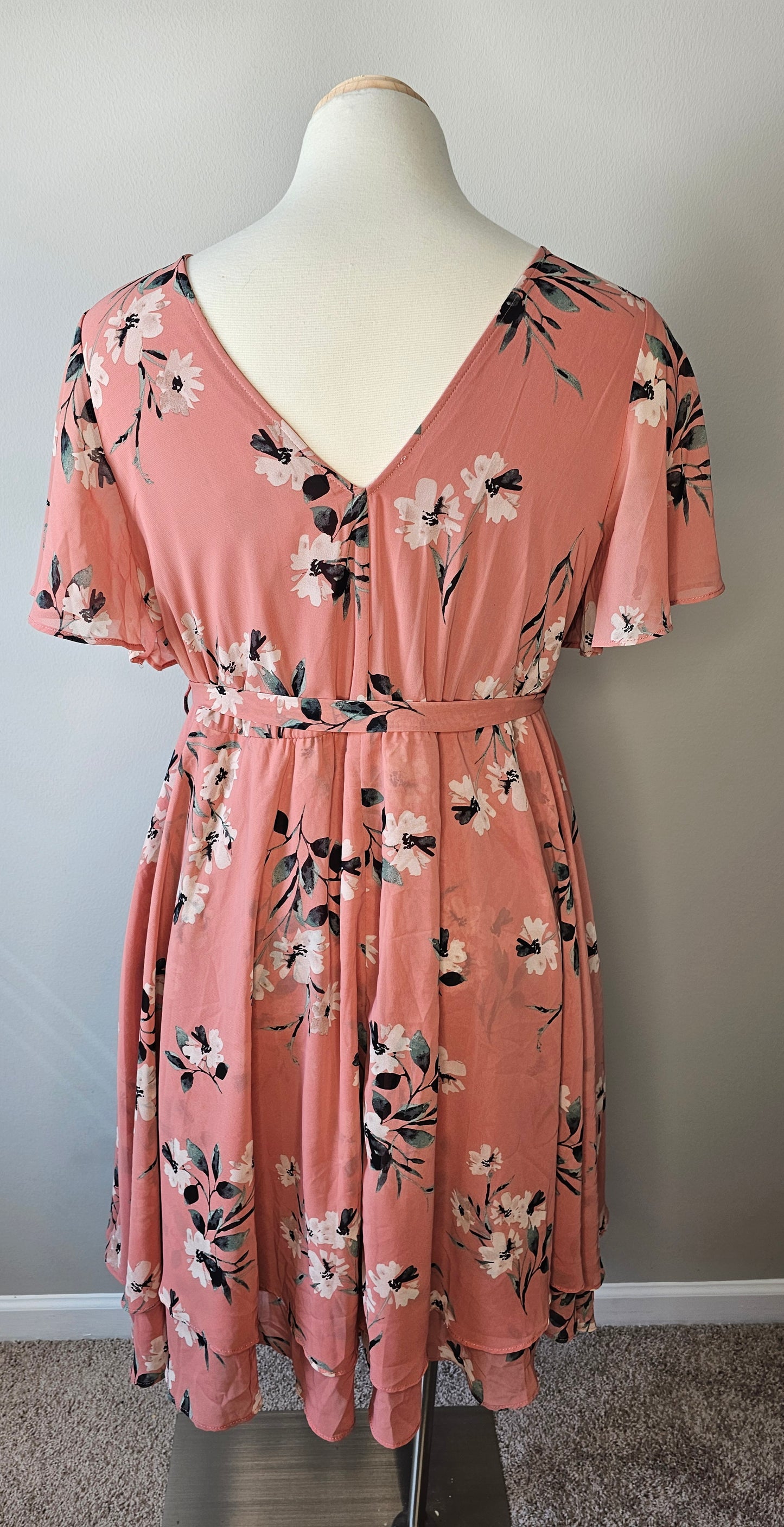 Torrid Floral Chiffon Wrap Blush Pink Midi Dress|Size (22/24) 3X