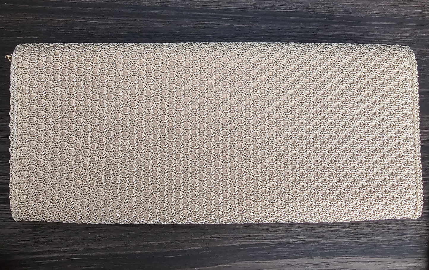 Beaded Stone Panel Woven Clutch with Chain Strap