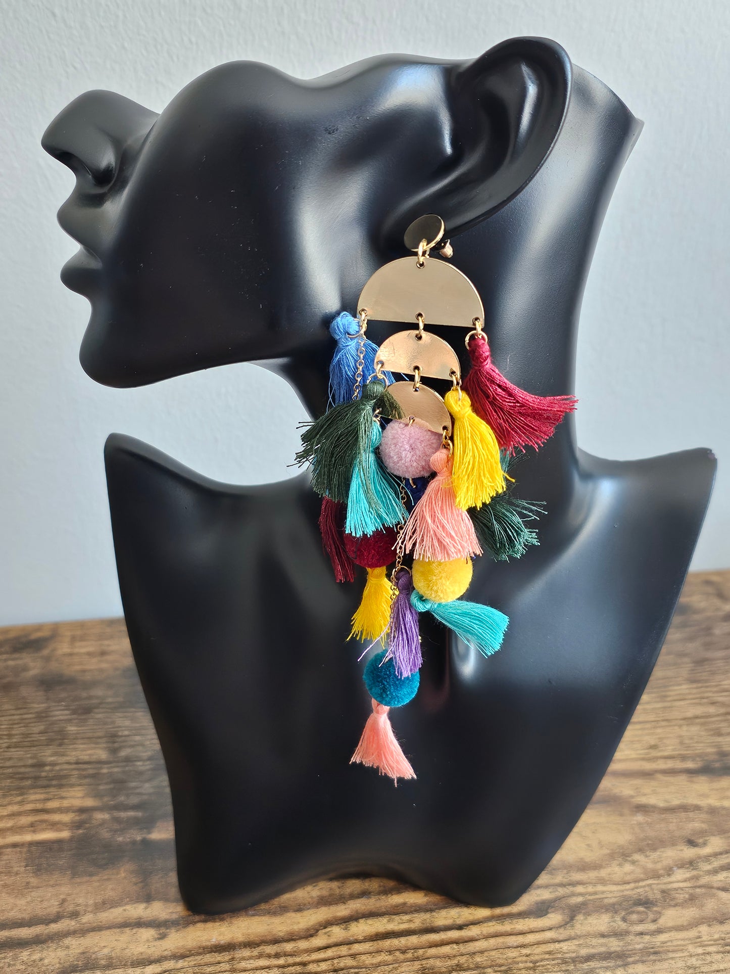 Multicolor Tassel Drop Earrings | Gold Statement 6” Boho Glam Earrings