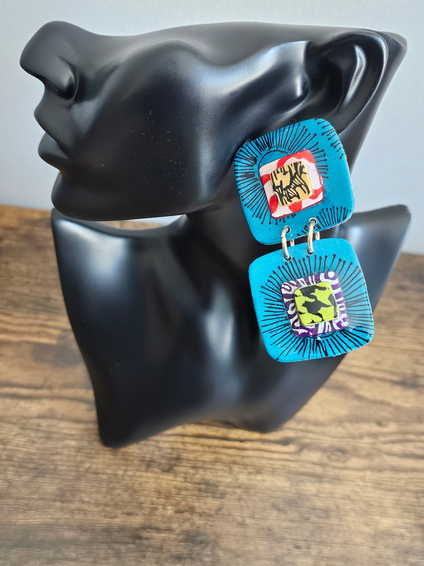 Handmade Teal Square Drop Polymer Clay Earrings | The Lionness Kollection