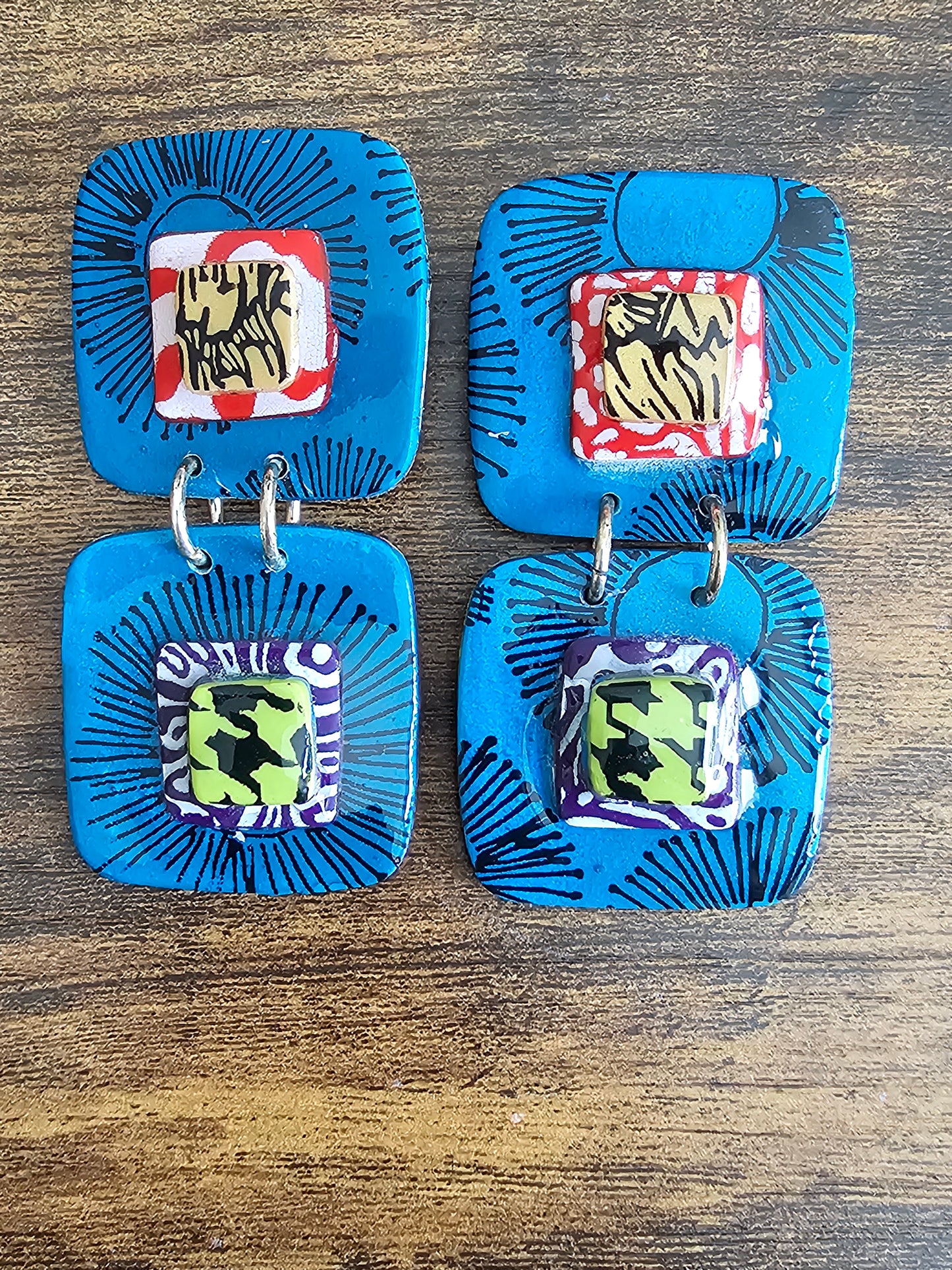 Handmade Teal Square Drop Polymer Clay Earrings | The Lionness Kollection