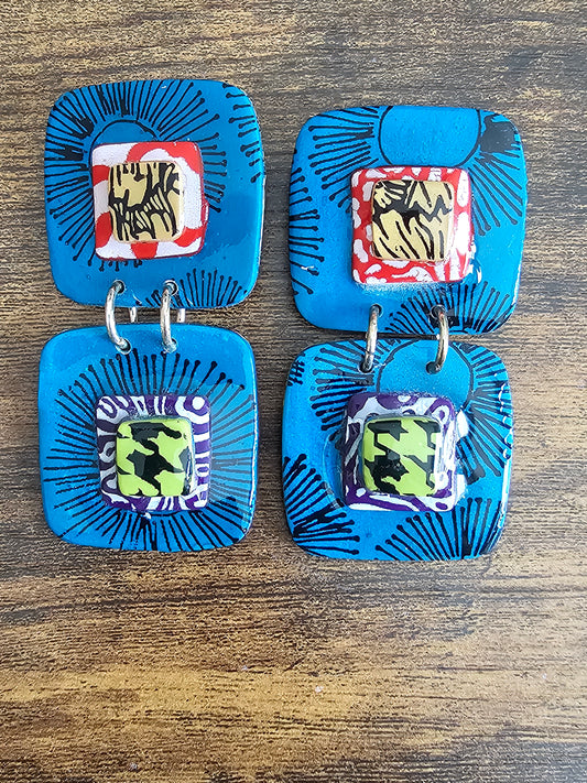 Handmade Teal Square Drop Polymer Clay Earrings | The Lionness Kollection