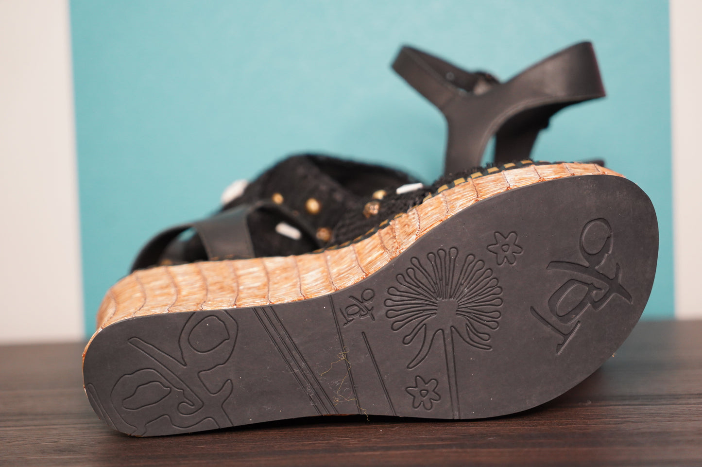 Cahoot Black Beaded Raffia Platform Wedge Sandals – Size 10