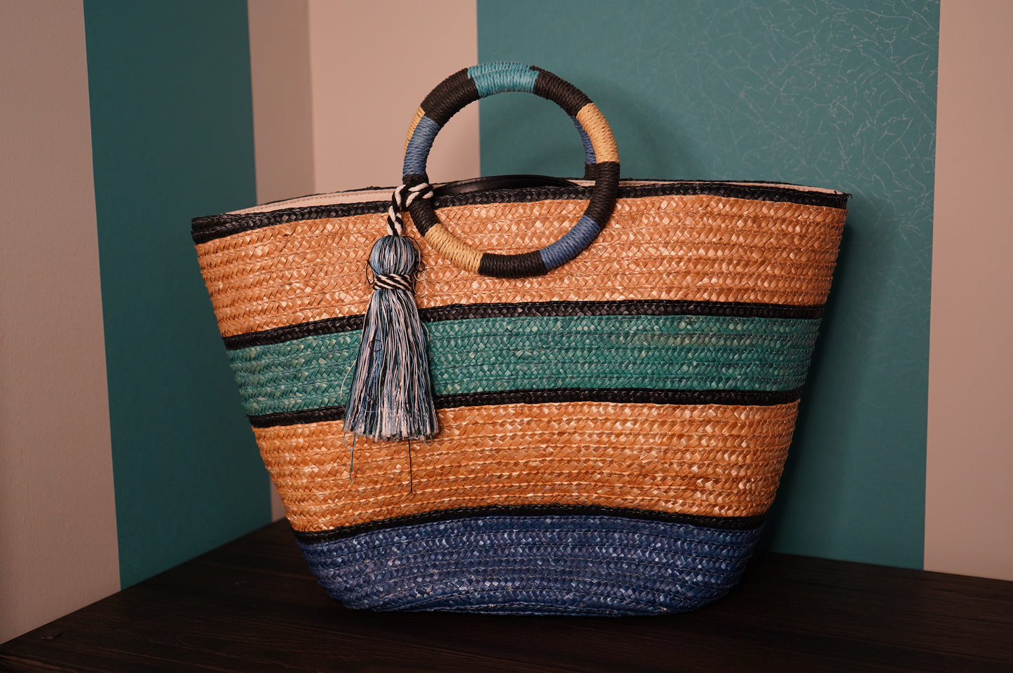 Rebecca Minkoff Colorblock Straw Tote with Tassel | Extra Large.