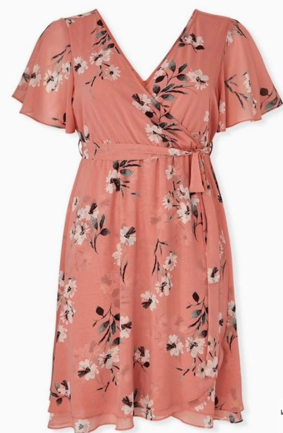 Torrid Floral Chiffon Wrap Blush Pink Midi Dress|Size (22/24) 3X