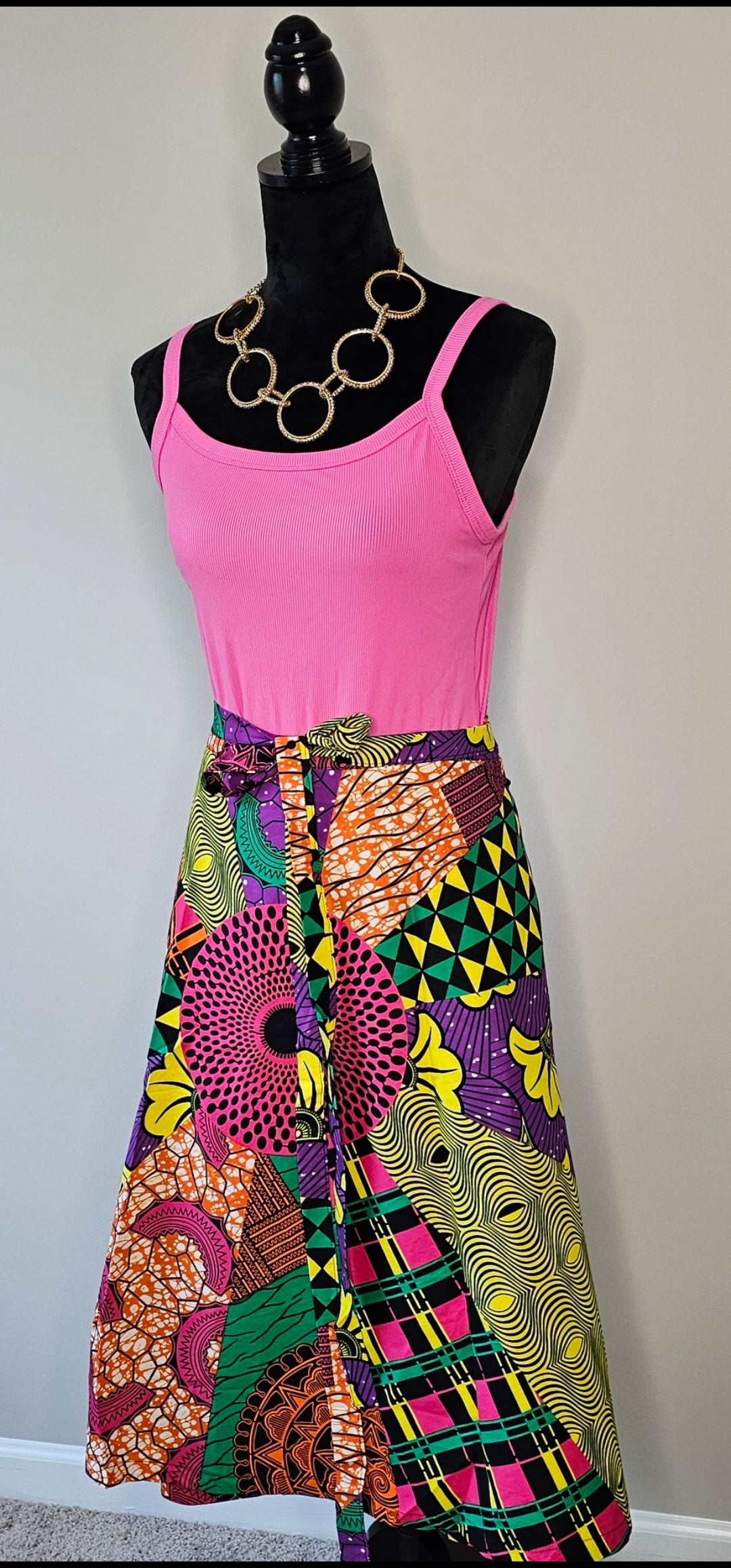 Authentic Ankara Multicolor Patchwork Wrap Skirt |African Wax Cotton | Size Small - XXLarge