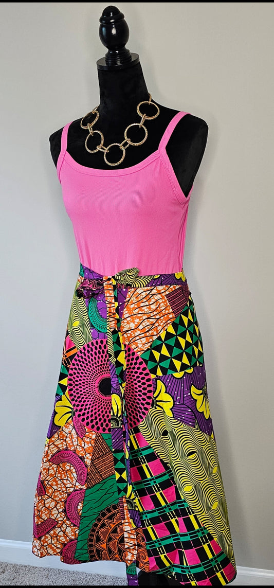 Authentic Ankara Multicolor Patchwork Wrap Skirt |African Wax Cotton | Size Small - XXLarge