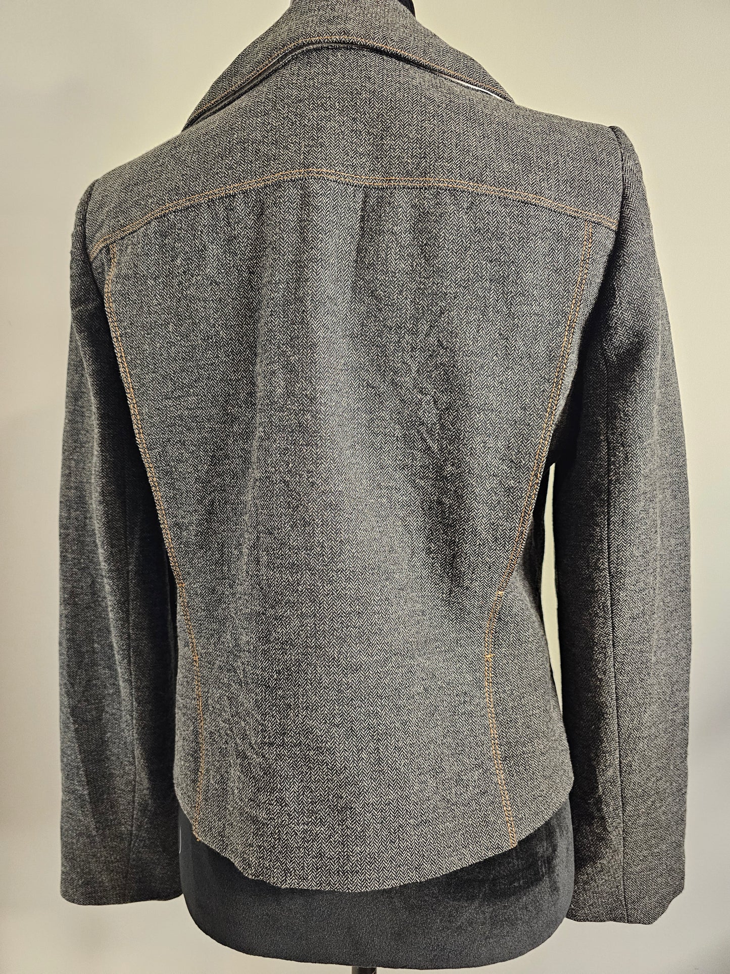 Femme Je Vous Aime Moto Jacket Gray Herringbone Zip Front|Size Medium