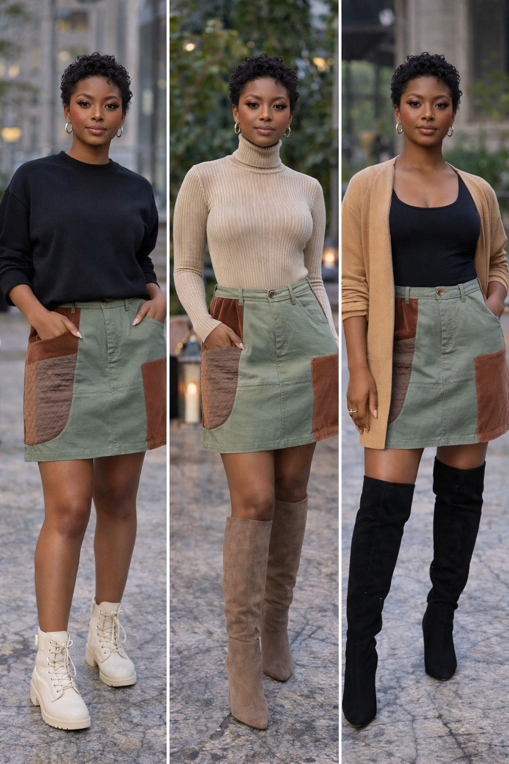Meadow Rue Patchwork Mini Skirt | Olive Corduroy Quilted Detail Size 8 Medium