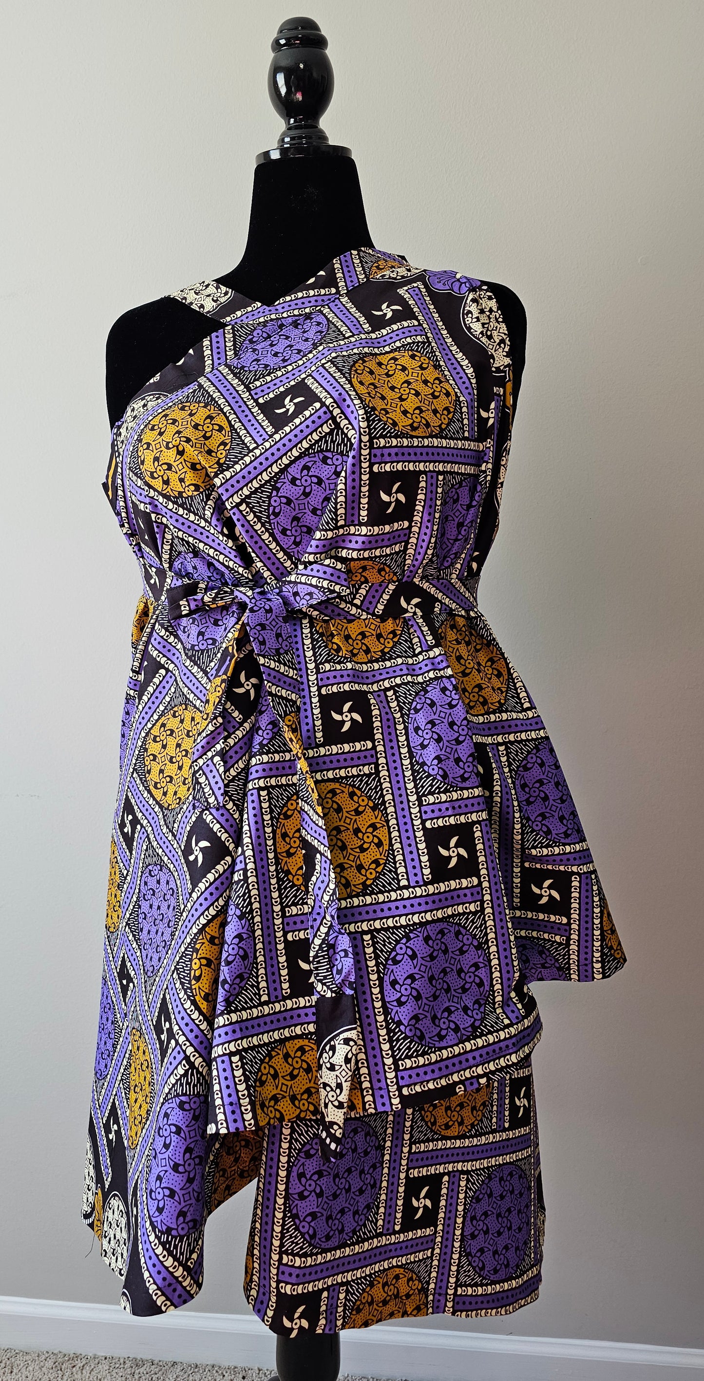 Authentic Ankara Wrap Skirt Purple & Gold African Wax Cotton | Fits Size Small to XXLarge
