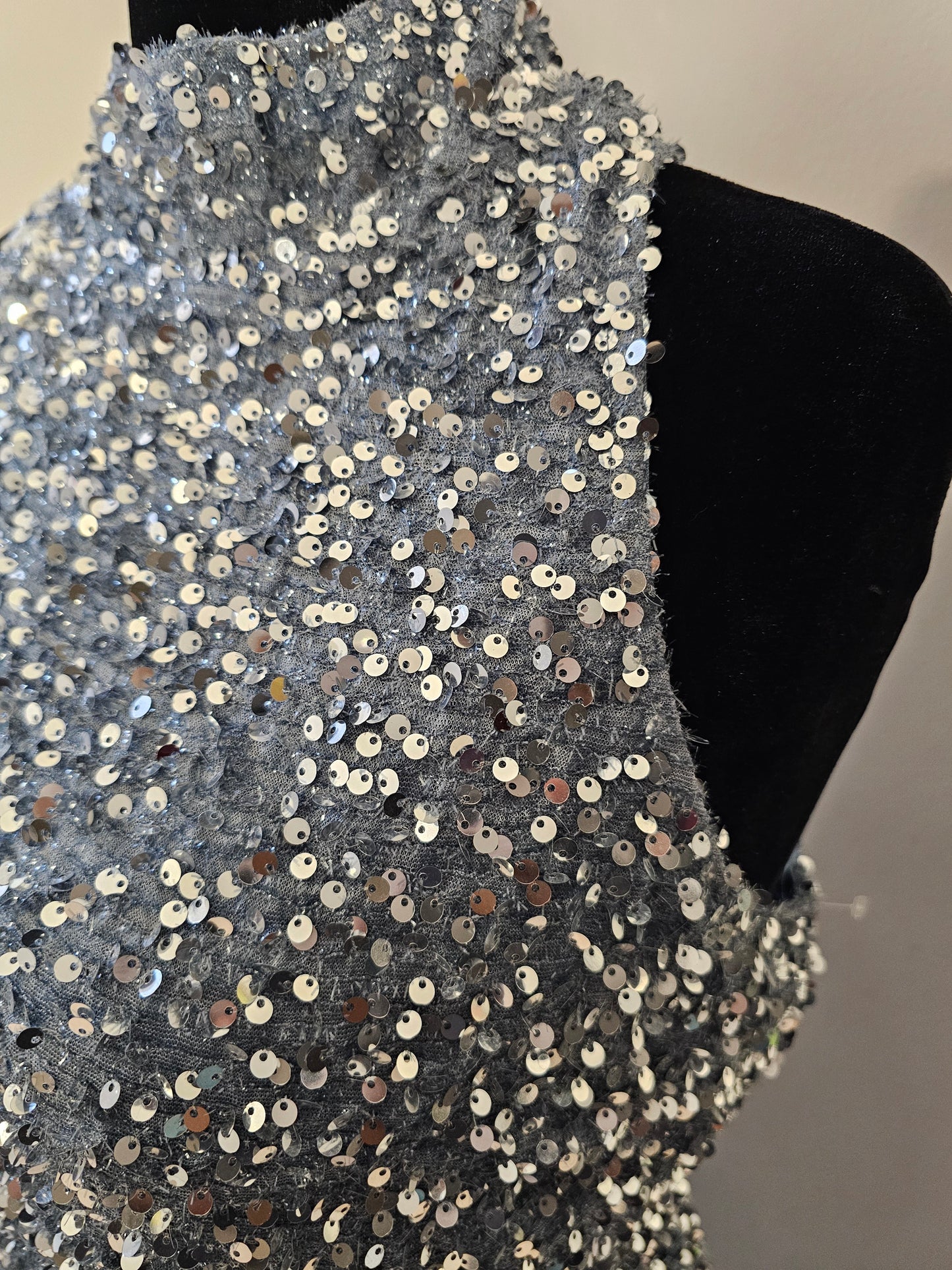 Fashion Nova Zoey Feathered Sequin Gown Grey Size 2X