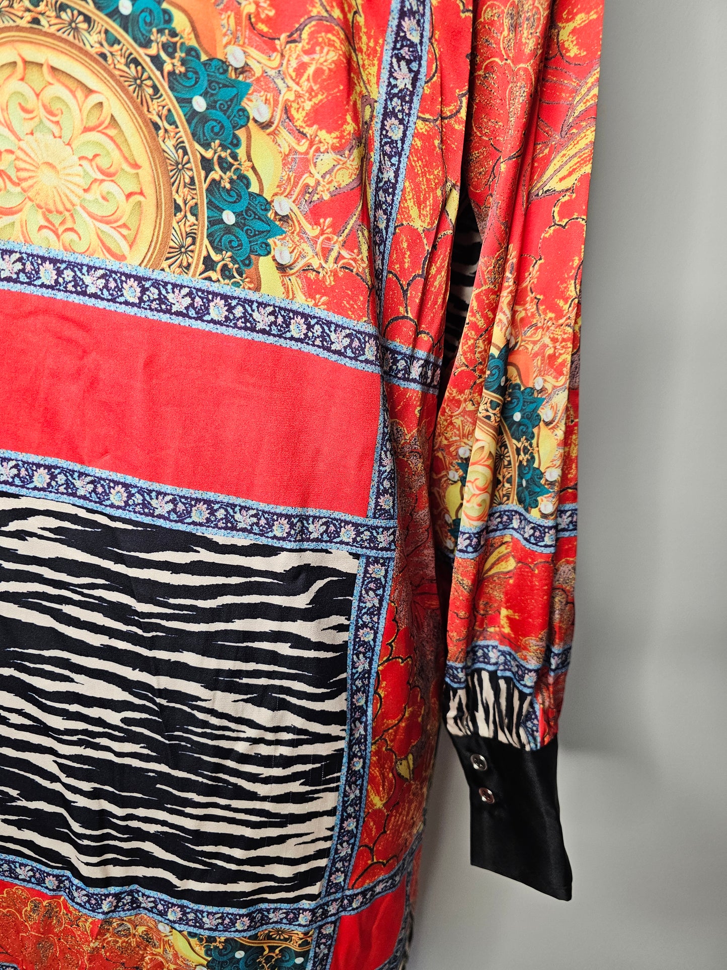 GoodtimesUSA Red Patchwork Print Swing Dress  |Zebra Floral Statement |Size XLarge