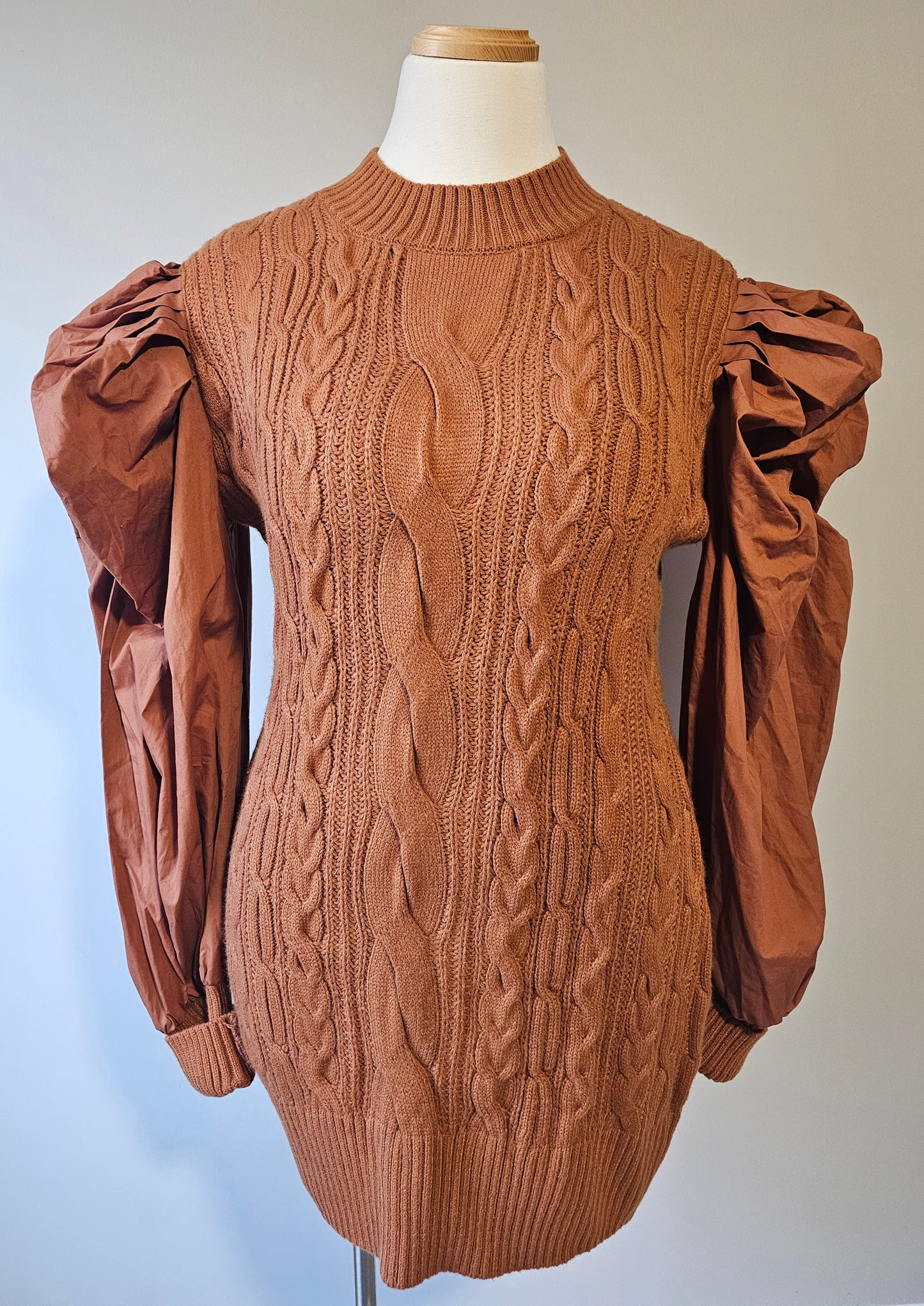 Fashion Nova Cable Knit Sweater Dress |Rust Puff Sleeve Stretch Mini| Size 2X