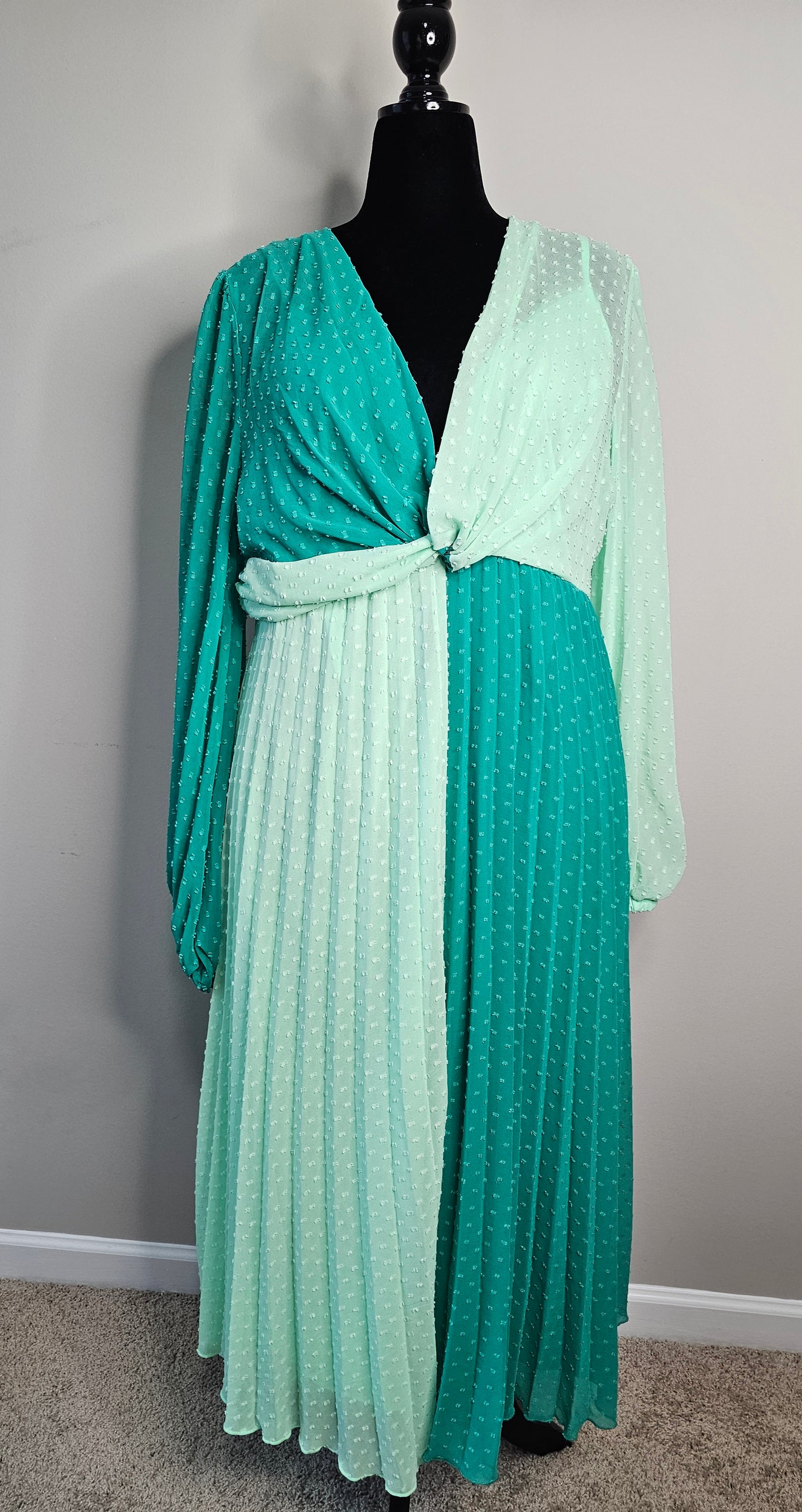 ASOS Design Two-Tone Pleated Midi Dress | Green Colorblock | Size 16 XLarge