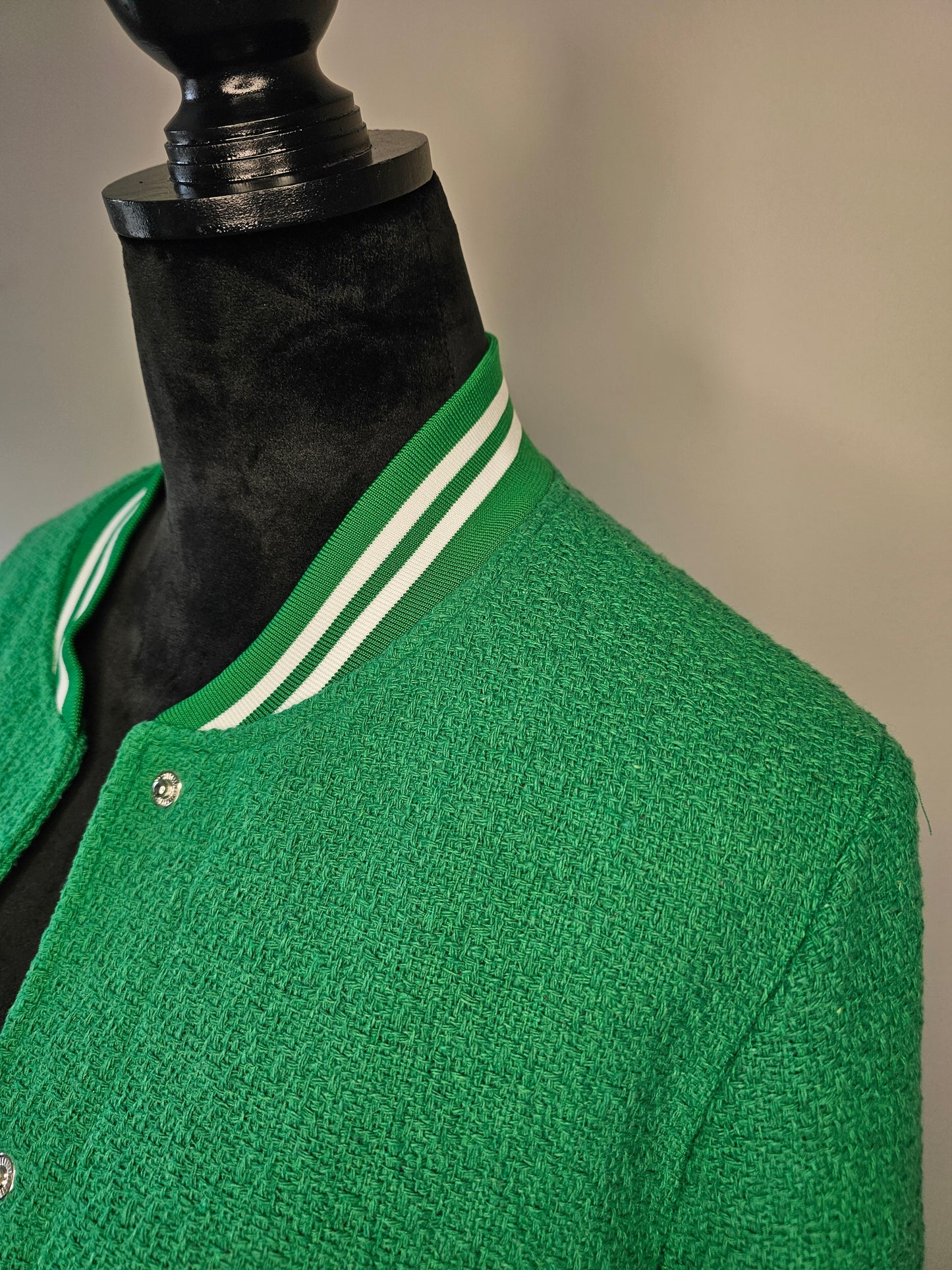 Nanette Lepore Emerald Tweed Luxe Bomber Jacket with Pockets|Size 8 Medium
