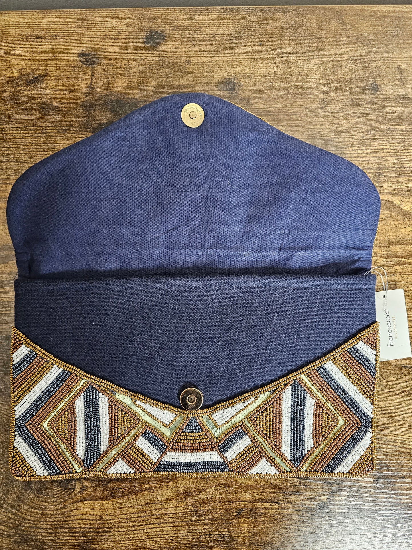 Francesca’s Deco Beaded Envelope Clutch | Navy