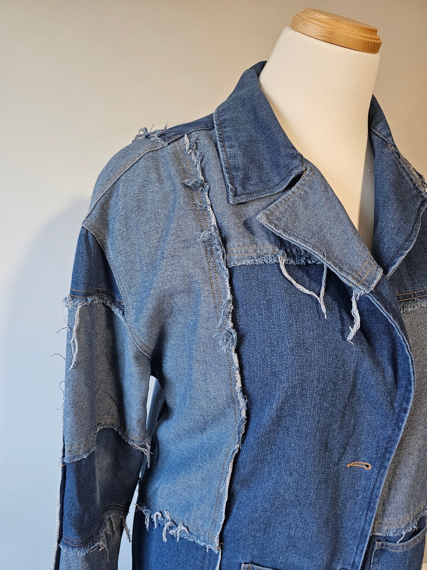 Fashion Nova Don’t Talk Loud Patchwork Denim Trench Coat | Vintage Wash Size L Fits up to 2X