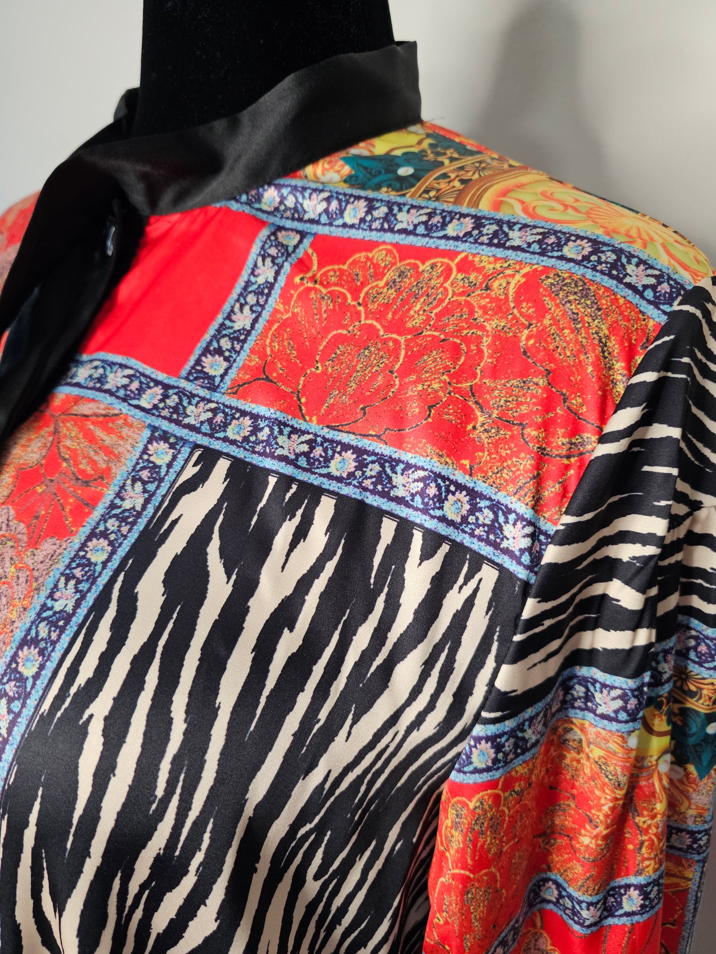 GoodtimesUSA Red Patchwork Print Swing Dress  |Zebra Floral Statement |Size XLarge