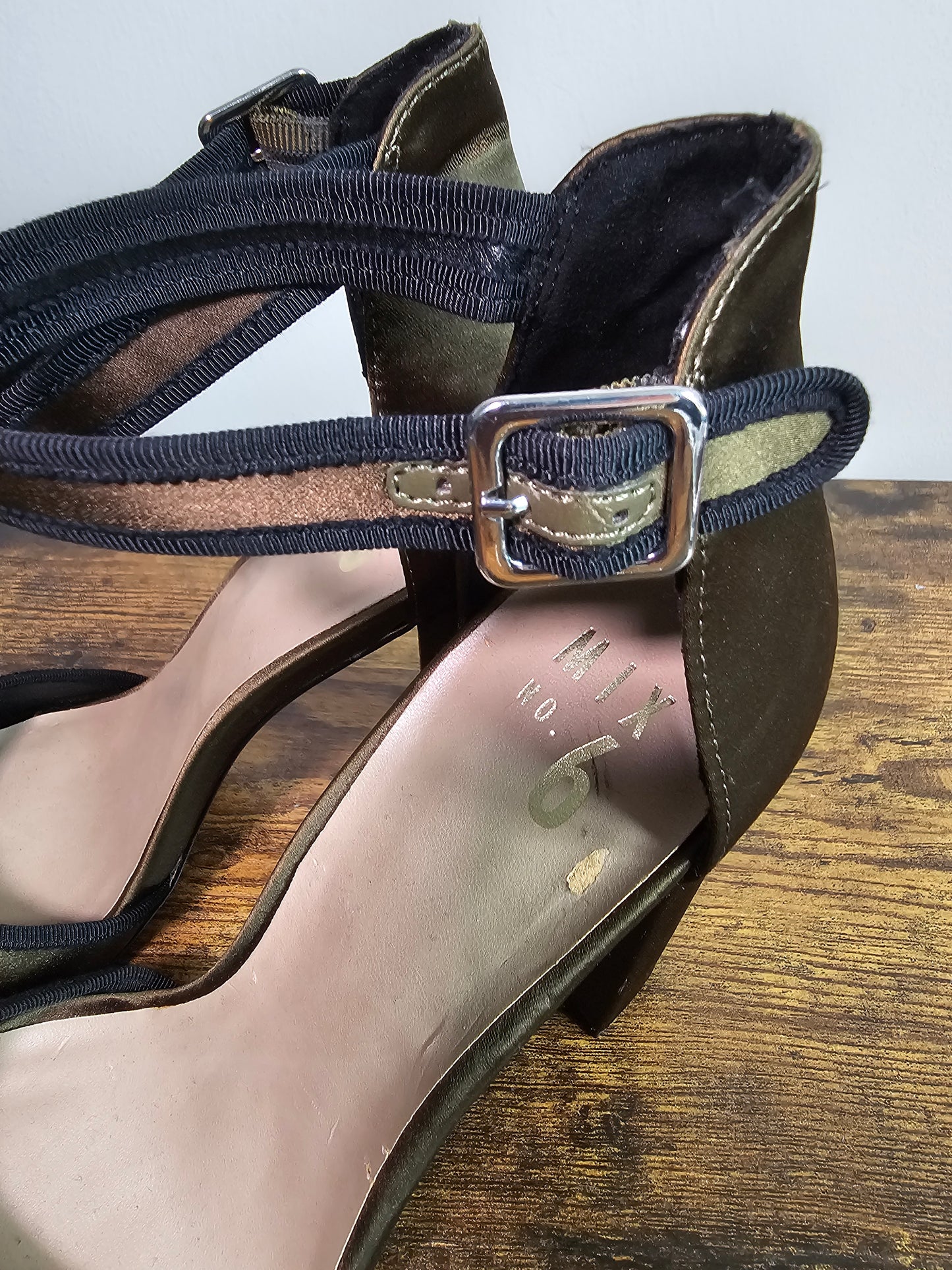 Mix No. 6 Olive Green Embellished Ankle Strap Block Heels | Size 10