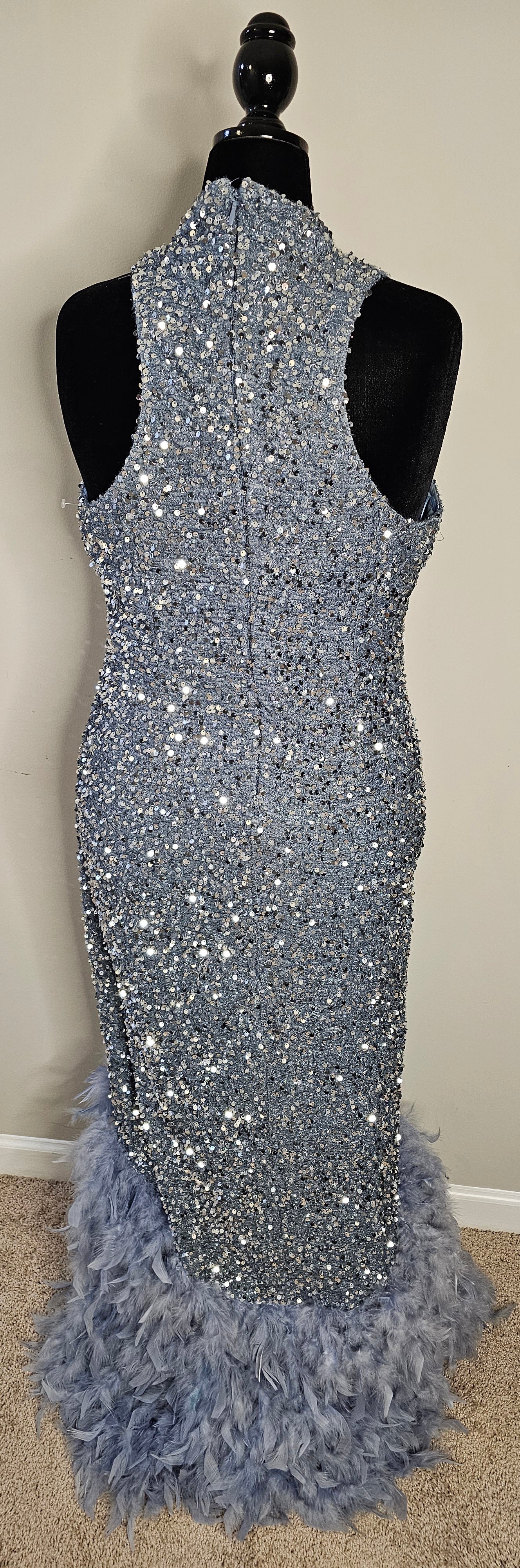 Fashion Nova Zoey Feathered Sequin Gown Grey Size 2X