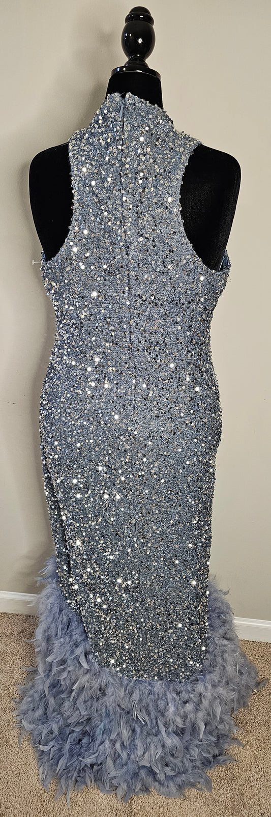 Fashion Nova Zoey Feathered Sequin Gown Grey Size 2X