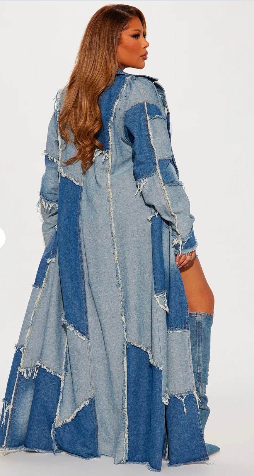 Fashion Nova Don’t Talk Loud Patchwork Denim Trench Coat | Vintage Wash Size L Fits up to 2X