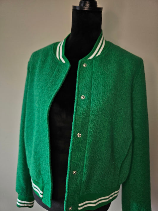 Nanette Lepore Emerald Tweed Luxe Bomber Jacket with Pockets|Size 8 Medium