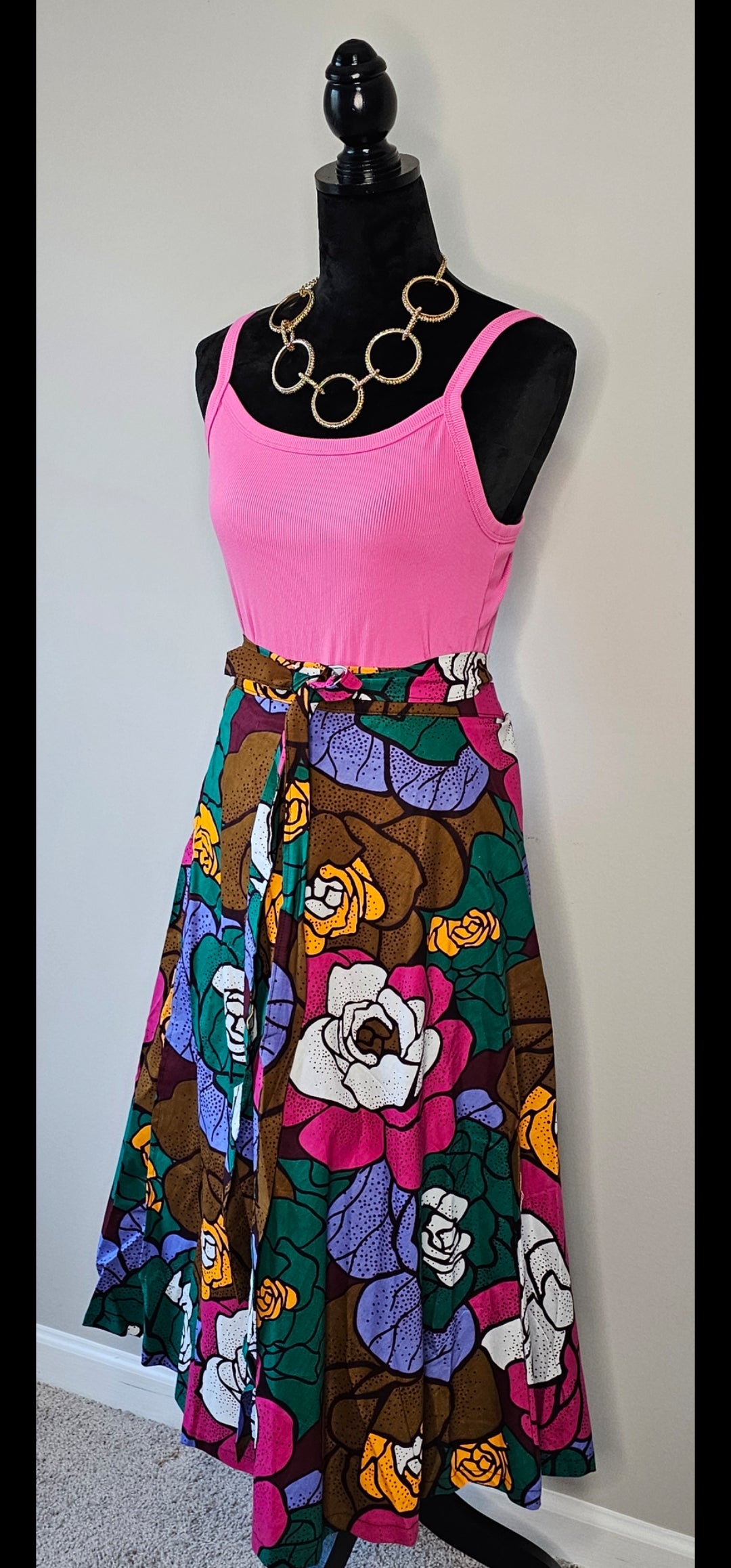 Authentic Ankara Floral Convertible Wrap Skirt |African Wax Cotton | Size Small - XXLarge