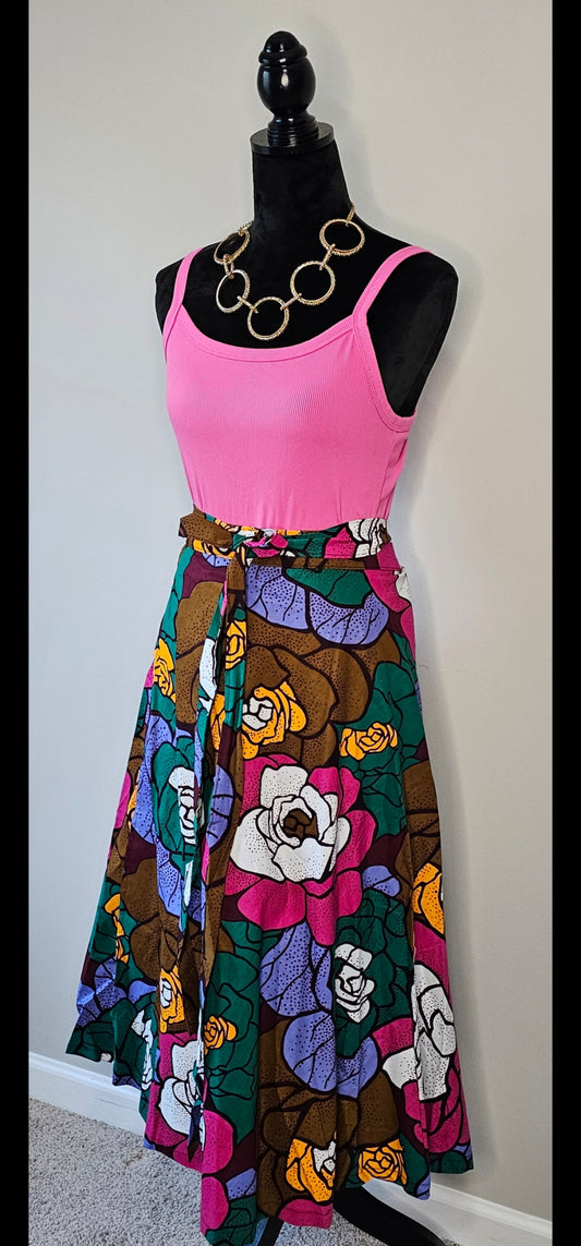 Authentic Ankara Floral Convertible Wrap Skirt |African Wax Cotton | Size Small - XXLarge