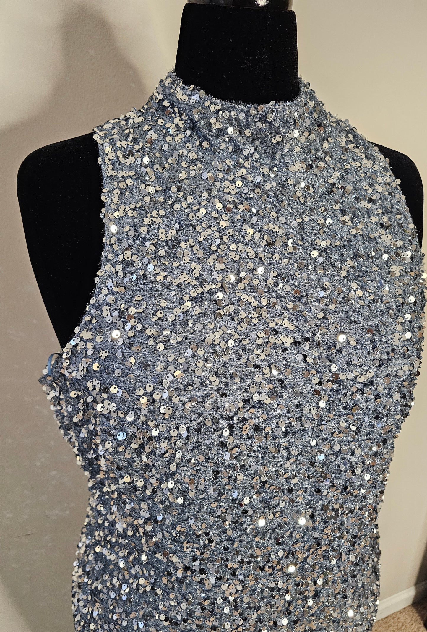 Fashion Nova Zoey Feathered Sequin Gown Grey Size 2X
