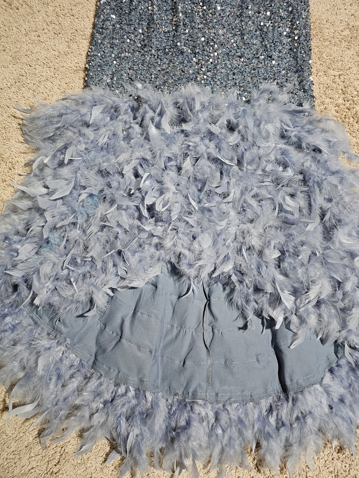 Fashion Nova Zoey Feathered Sequin Gown Grey Size 2X