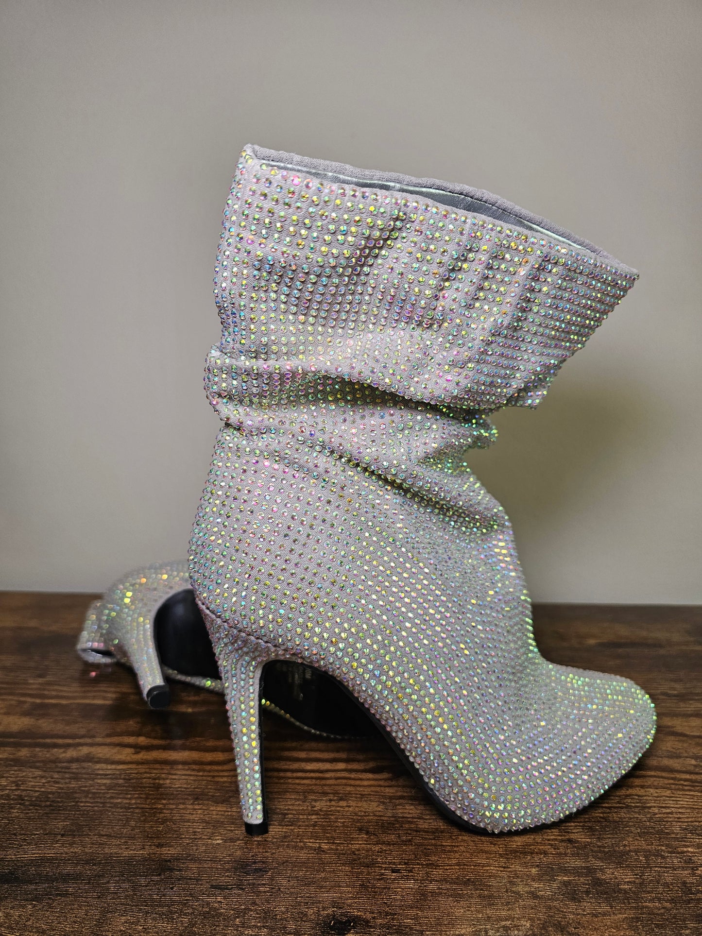 Nine West Rhinestone Slouch Ankle Boots Size 10 | Crystal Stiletto Heel Booties